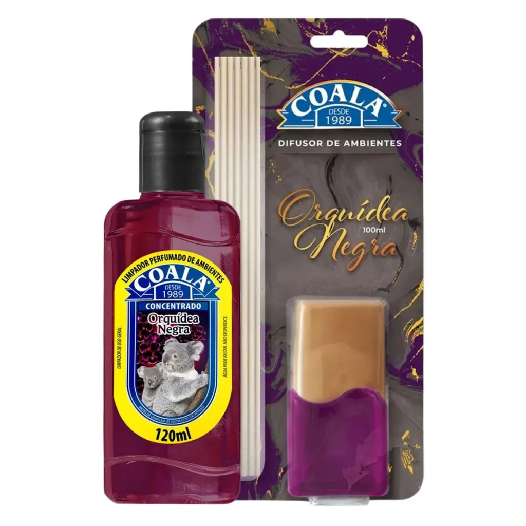 KIT DIFUSOR DE AROMAS 100ML + LIMPADOR PERFUMADO 120ML COALA ORQUÍDEA NEGRA