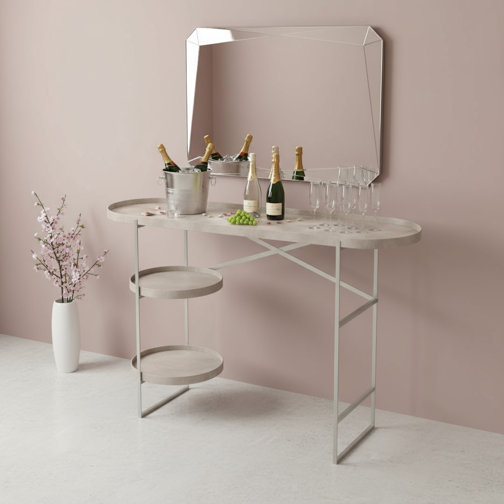 Aparador Multiuso Para Sala de Estar Luxo em Couro e Ferro 90cm Buffet Lateral Moderno