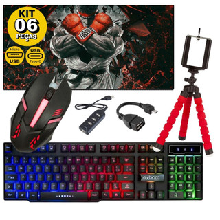 Kit Mobilador Gamer Para Celular Com Teclado Mouse Tripé , hub e Adaptador C ou V8 Free F…