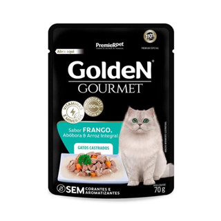 Ração Úmida Golden Gourmet para Gatos Castrados Sabor Frango, Abóbora e Arroz Integral 70G em Oferta na Shopee