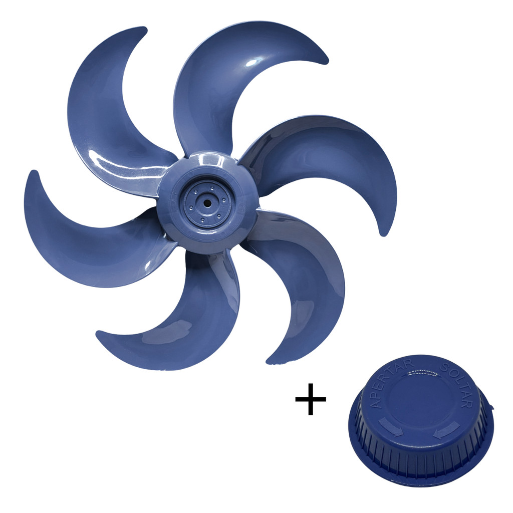 Hélice + Trava Para Ventilador Mondial 40cm 6 Pás Maxi Power Premium Turbo Bravio Azul