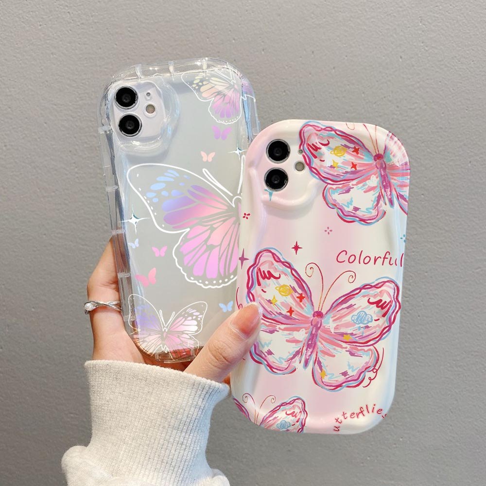 Capa Para Samsung A56 A36 A55 A54 A16 A15 A14 A05 A51 A52 A34 A35 A32 A13 A12 A04E Rosa Requintado Borboleta Creme Caso