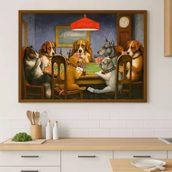 Quadro Decorativo Cachorros No Bar Jogando Poker Ideal Para Bar Área Gourmet