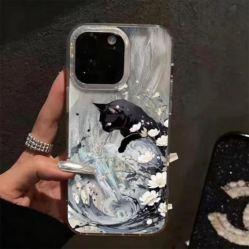 Flor De Pêra Gato Preto Impressão Caso De Telefone Para Samsung A35 A05 A55 A56 A26 A06 A15 A16 A54 A14 A36 A34 A53 A12 