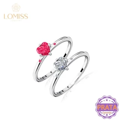 Anel Feminino S925 Anel Vermelho de Prata Nobre Coração Exquisite Jóias Zirconias Cravejado Múltiplos Tamanhos