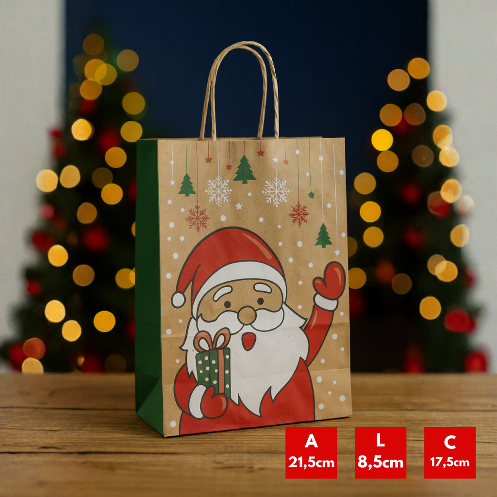 10 SACOLAS NATAL KRAFTSANTA CLAUS 17,5X8,5X21,5CM 2227 (LC) NATAL 2025