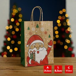 10 SACOLAS NATAL KRAFTSANTA CLAUS 17,5X8,5X21,5CM 2227 (LC) NATAL 2025 (CHOCO)