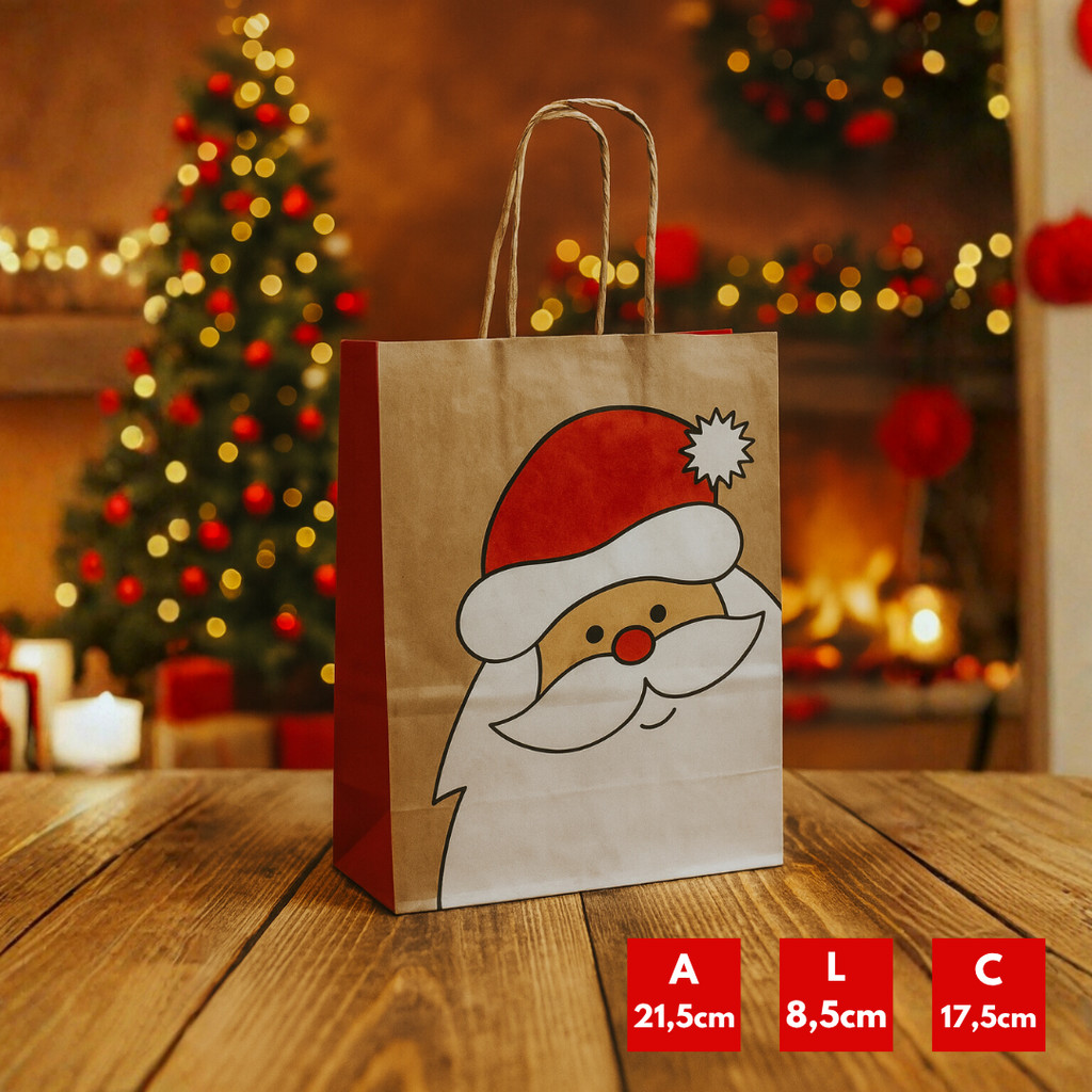 30 SACOLAS NATAL KRAFT PAPAI NOEL 17,5X8,5X21,5CM 6307 (LC) NATAL 2025 (CHOCO)
