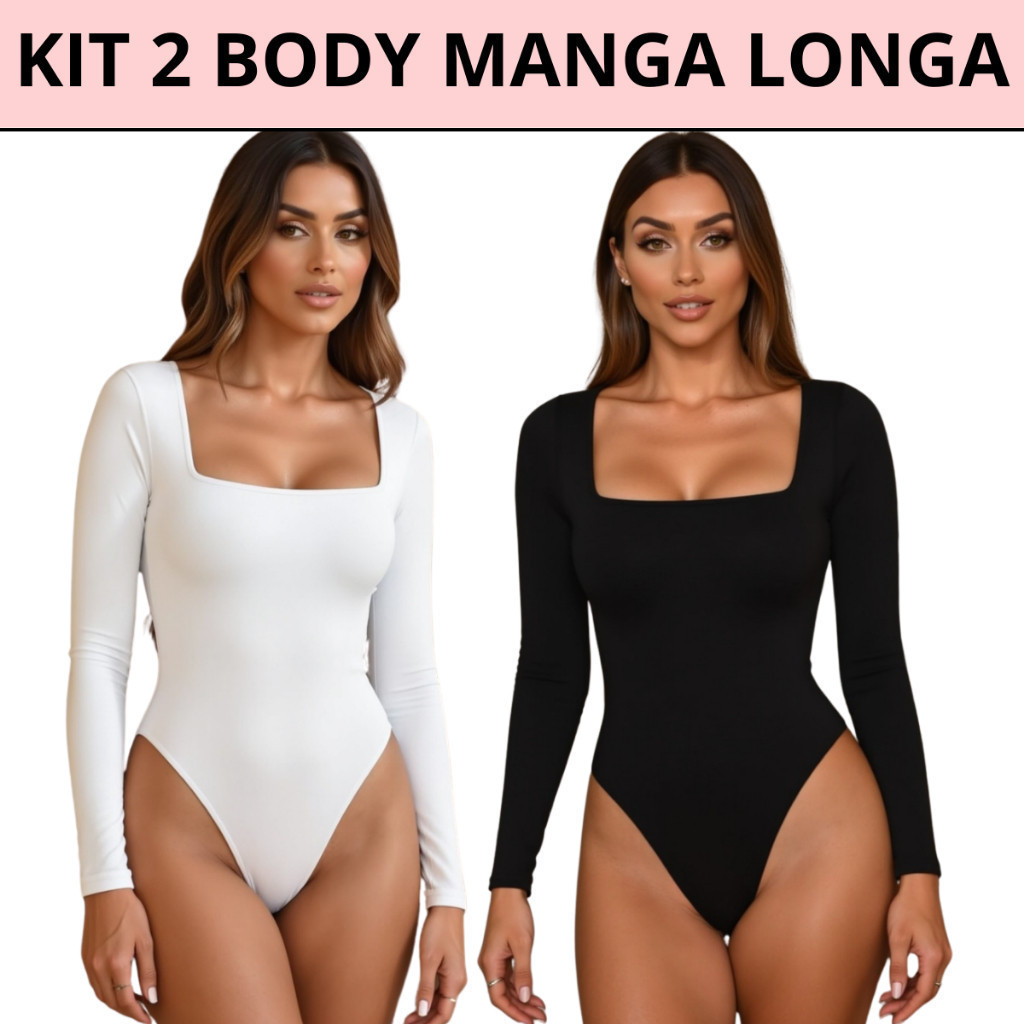 Kit 2 Body Feminino Decote Quadrado Manga Longa Suplex Forrado Segunda Pele Blusa Frio Premium em Oferta na Shopee