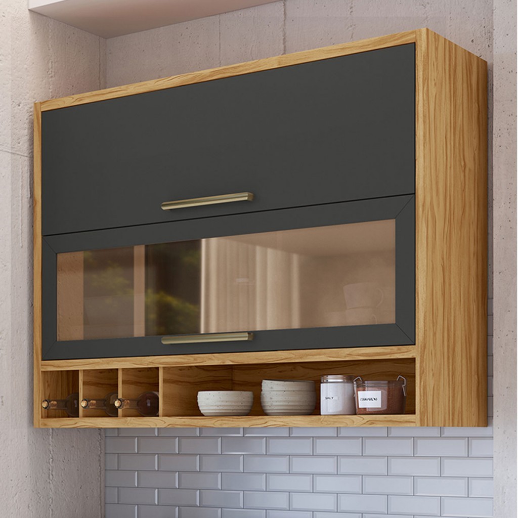 Armário Aéreo Cozinha 120 Cm Syrah 2 Portas com Vidro 100% Mdf - Rio Doce