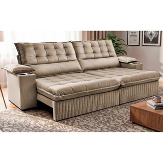 Sofá Retrátil e Reclinável 2,60m Molas Ensacadas Dream Velusoft Bege Cama inBox em Oferta na Shopee