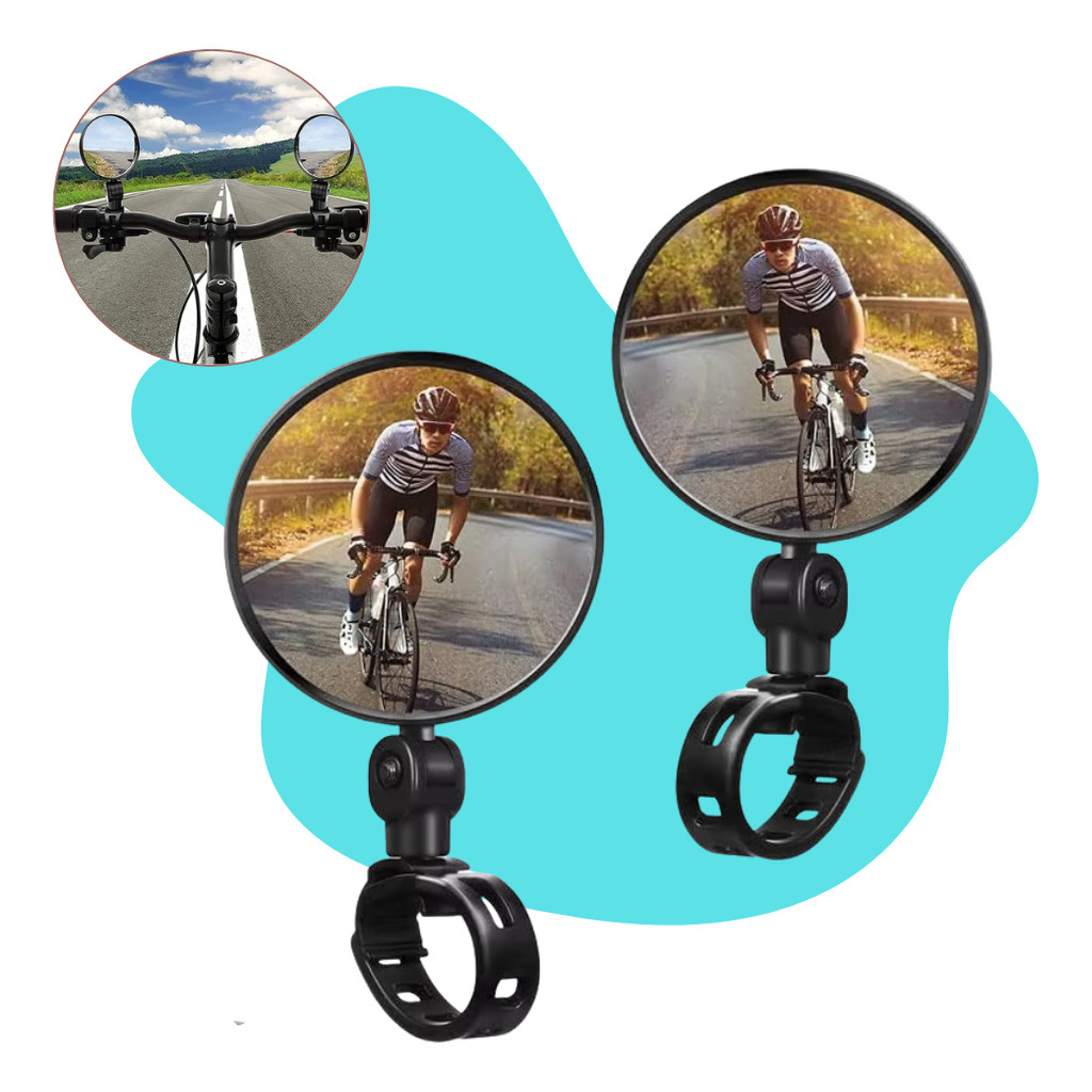 Kit 2 Espelho Retrovisor Convexo Para Bike Guidão Giratório 360 Universal Ciclismo Preto