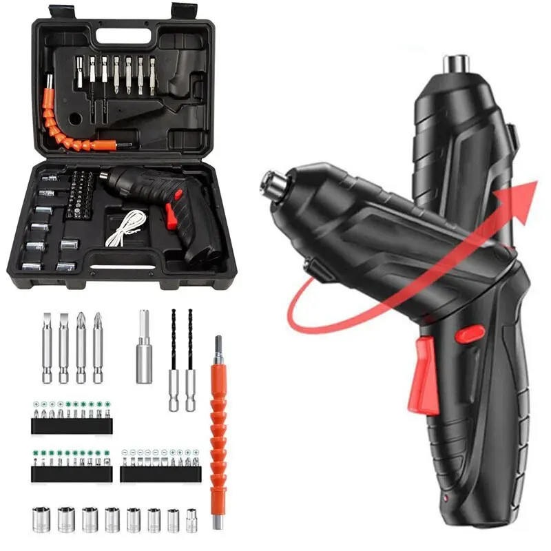 Kit Parafusadeira/furadeira 48 Pçs À Bateria Carregador Usb (Dupla posição) Oferta especial