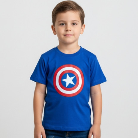 Camiseta Infantil Estampada Capitão América Manga Curta 100% Algodão Confortável