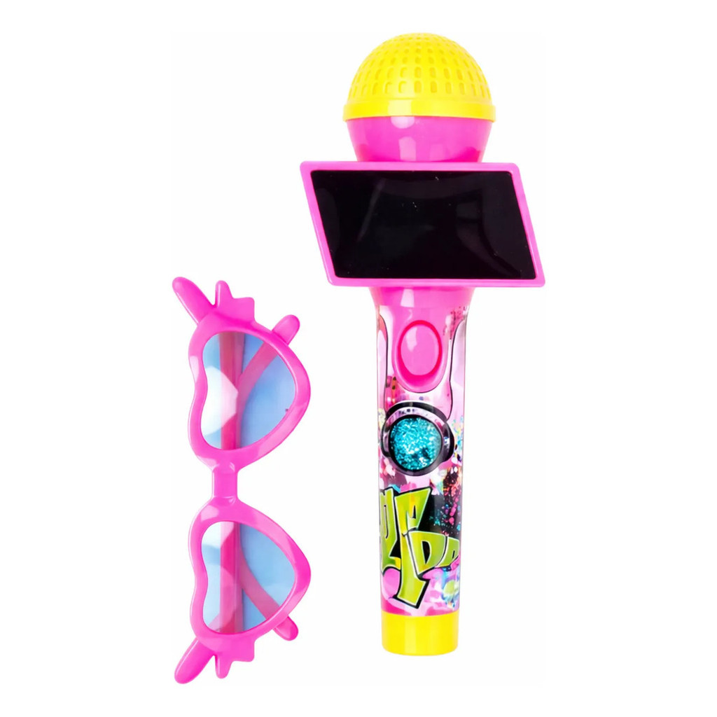 Microfone Brinquedo Infantil Com Luz Música + Óculos Colorido