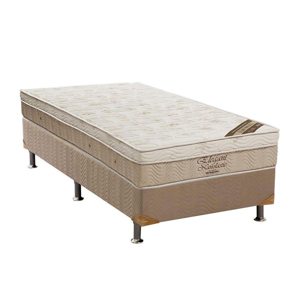 Conjunto Box Solteiro: Colchão Molas Ortobom Nanolastic Elegant + Base CRC Suede Clean (88x188)