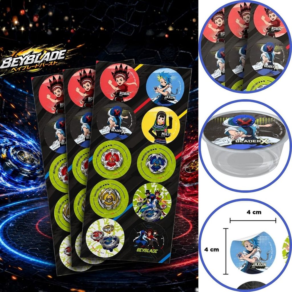 30~150 ADESIVO FESTA BEYBLADE REDONDO (REGINA) CHOCO