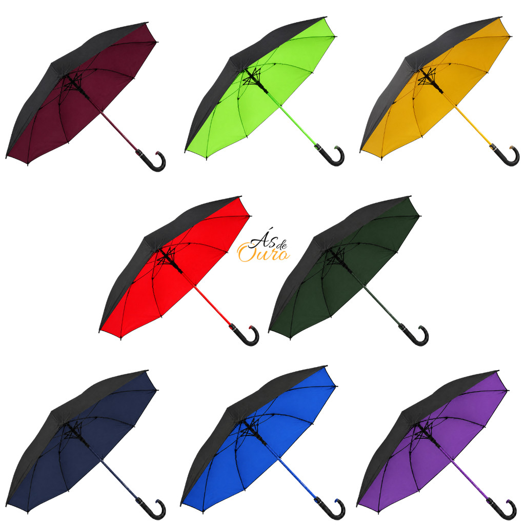 Guarda Chuva Grande Automático Preto Tecido Com Blackout Reforçado Proteção Solar Cabo Curvo/ SZJ-040 C