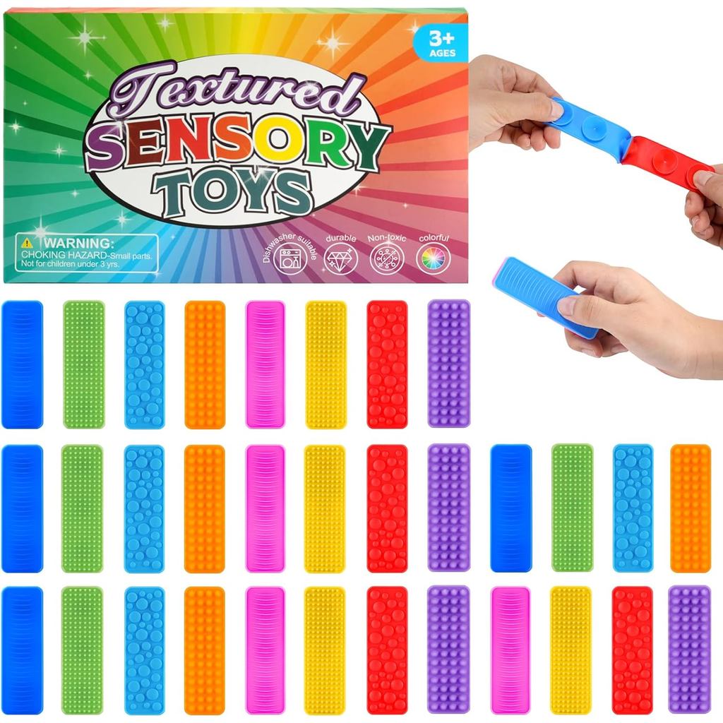 Pacote com 32 Brinquedos Sensoriais para Crianças com Autismo, Brinquedos de Sucção Texturizados (4 Tipos de Texturas),