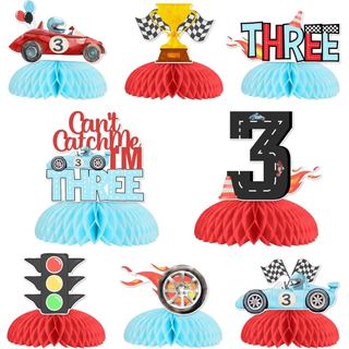 Decorações para Festa de Aniversário de 3 Anos com Tema de Carro de Corrida Jollyboom para Mesa, 8 peças de Centro de Me