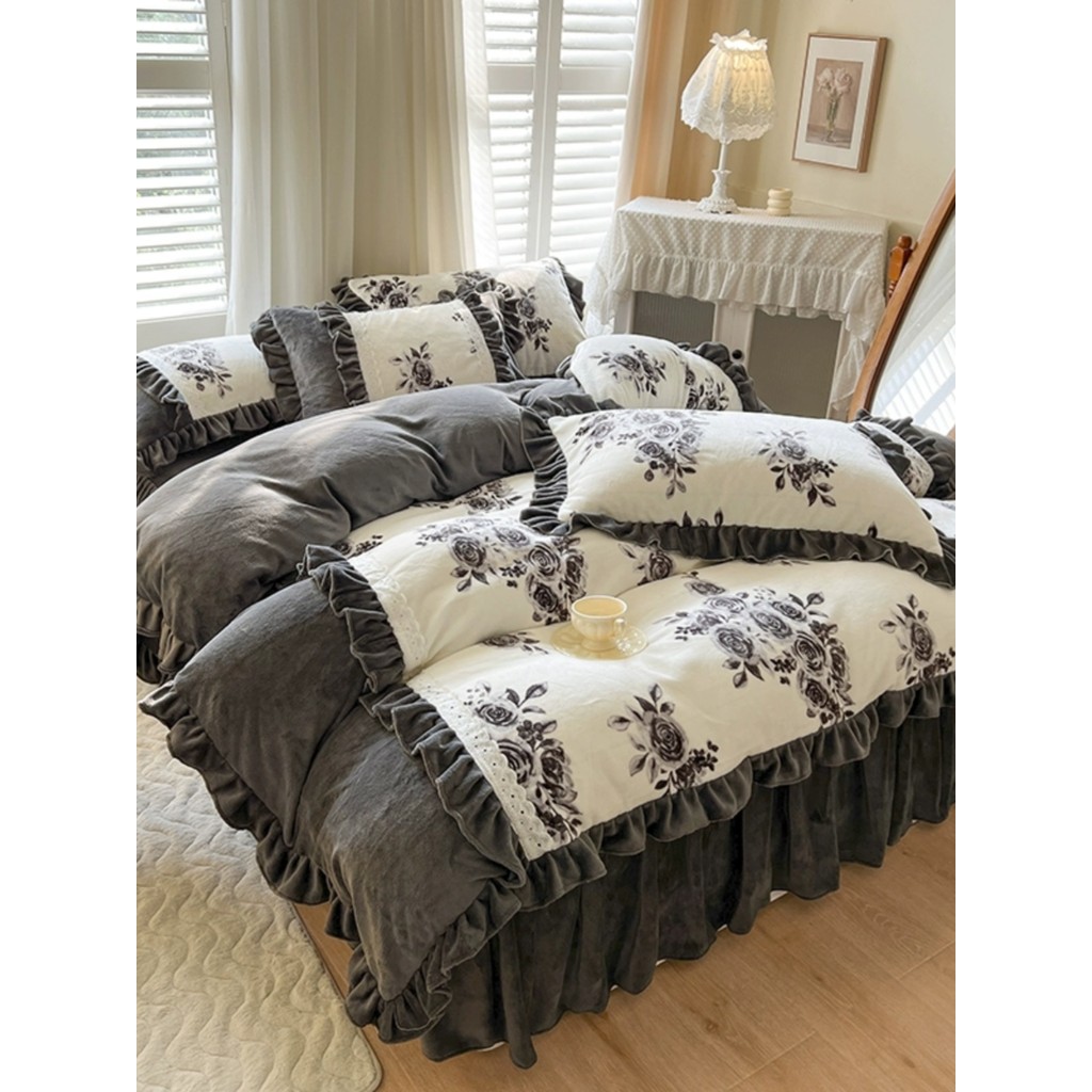 Classe a leite veludo inverno cama conjunto de quatro peças princesa Coral flanela engrossado dupla face veludo cama sai