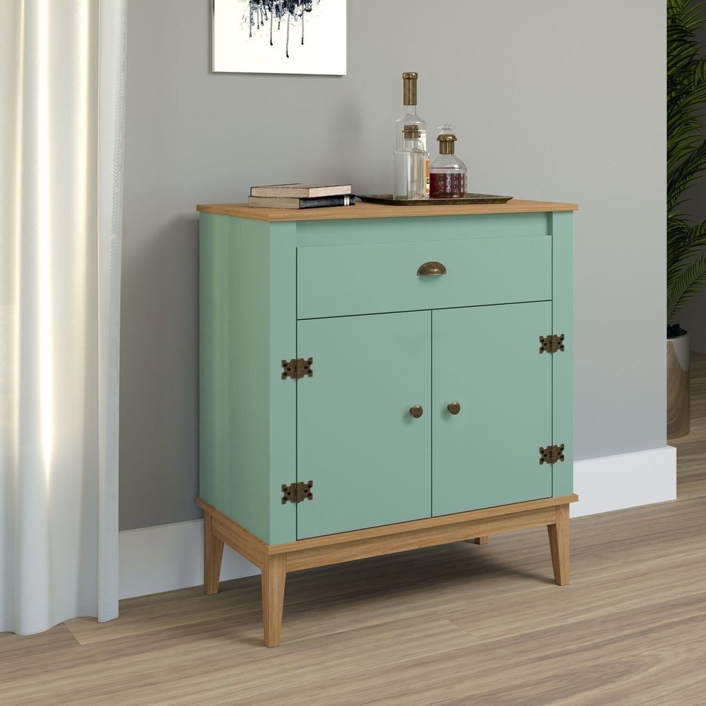 Aparador - Colonial 80x90x41 cm 1 Gaveta 2 Portas Verde/Mel/Oliva Mel/Oliva