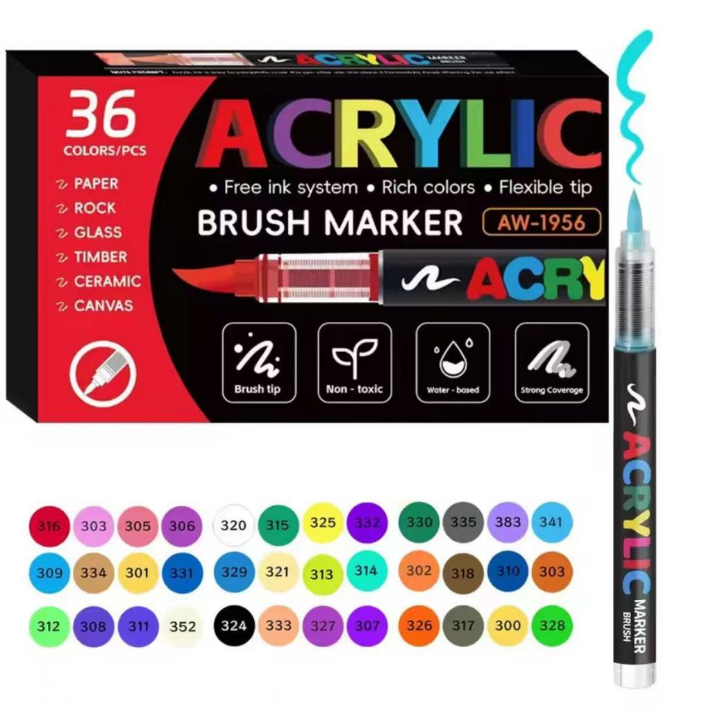 Kit Caneta Acrilica Marcador Permanente 12/24/36/48/72 Cores Pincel