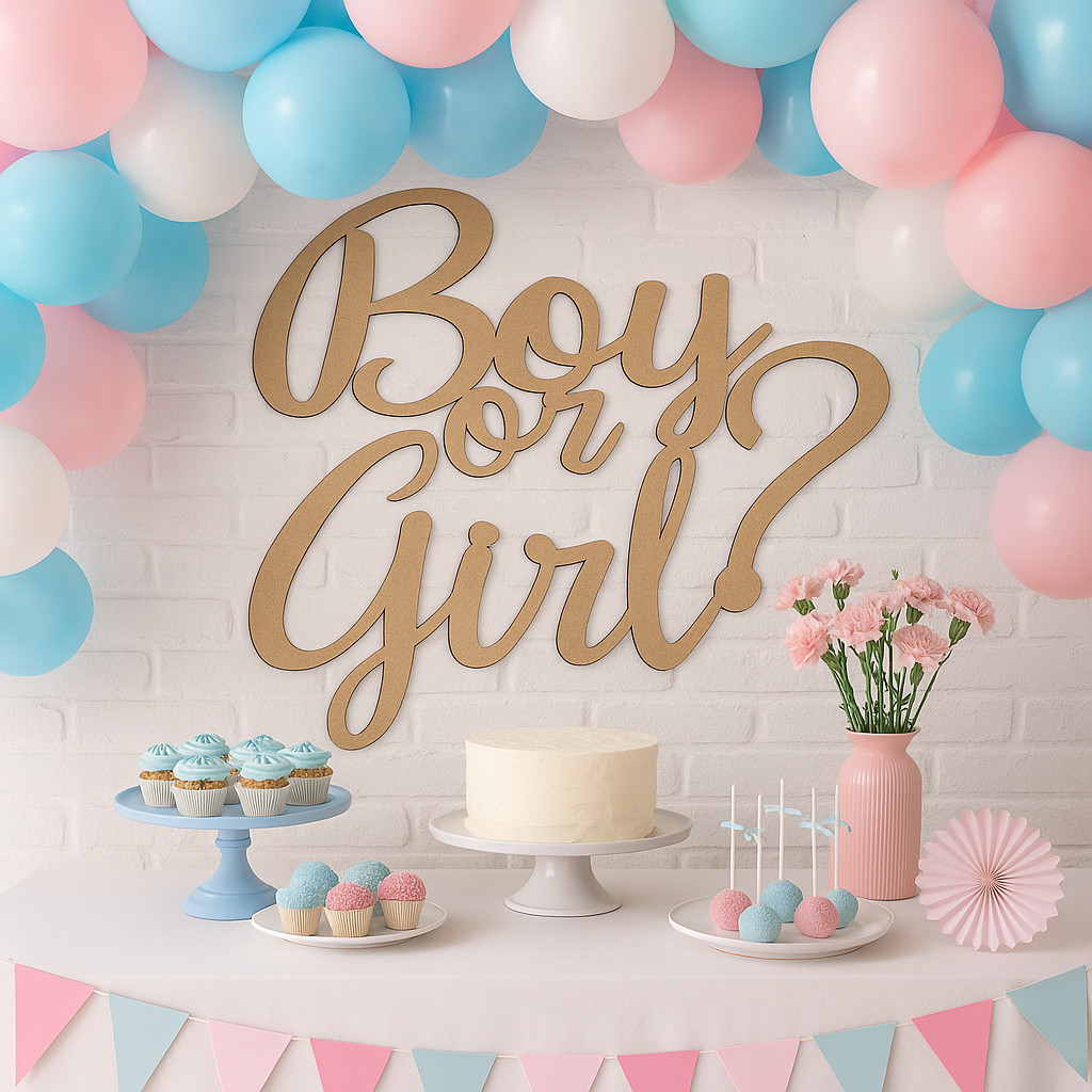 Letreiro Chá Revelação Boy or Girl em MDF Cru | Decoração Lettering Baby