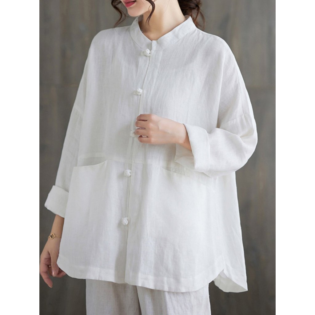 Masculino feminino estilo Zen roupas topo estilo chinês algodão linho camisa de cor sólida Plus Size roupas femininas go