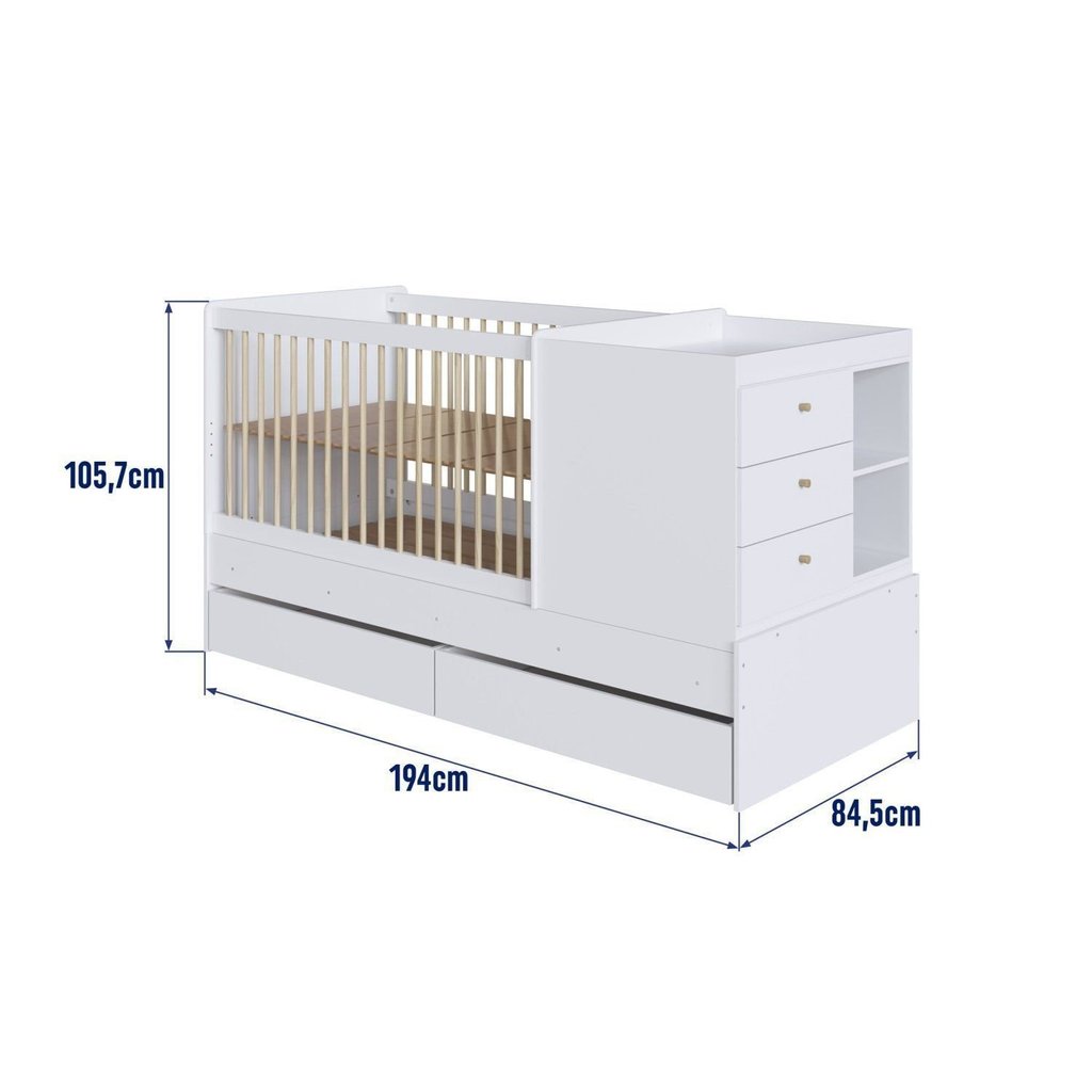 Berço Cama Multifuncional com 2 Gavetões Malu Branco Branco