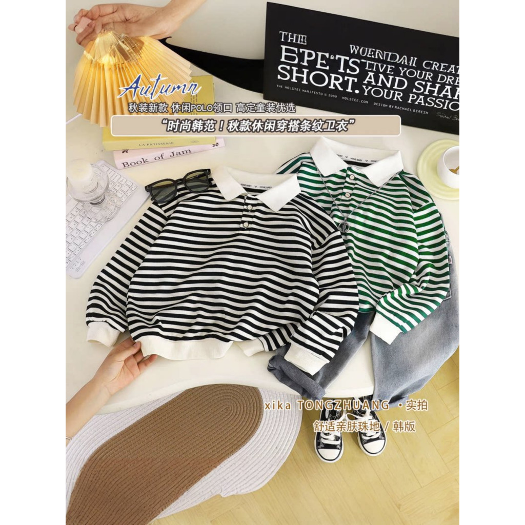 Menino camisa Polo camiseta bebê menina manga comprida topo pequeno médio crianças primavera novo estilo listrado crianç