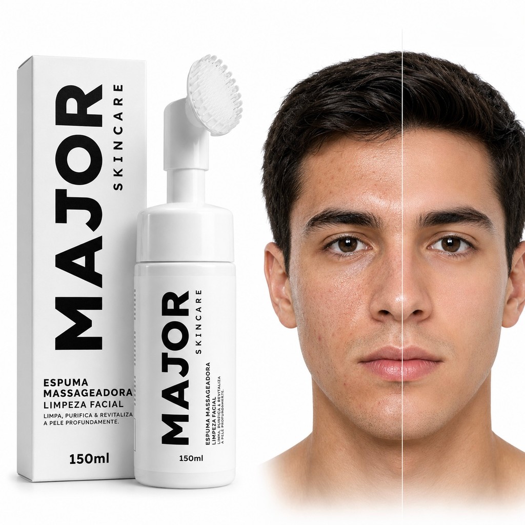 Espuma Limpeza Profunda Facial Com Escova Massageadora Major