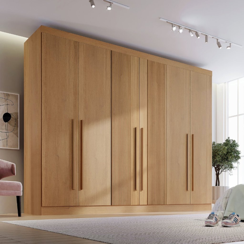 Guarda-Roupa Casal MDF Ripado 6 Portas 6 Gavetas Paris Plus Marrom/Cinamomo Cinamomo