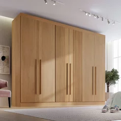 Guarda-Roupa Casal MDF Ripado 6 Portas 6 Gavetas Paris Plus Marrom/Cinamomo Cinamomo
