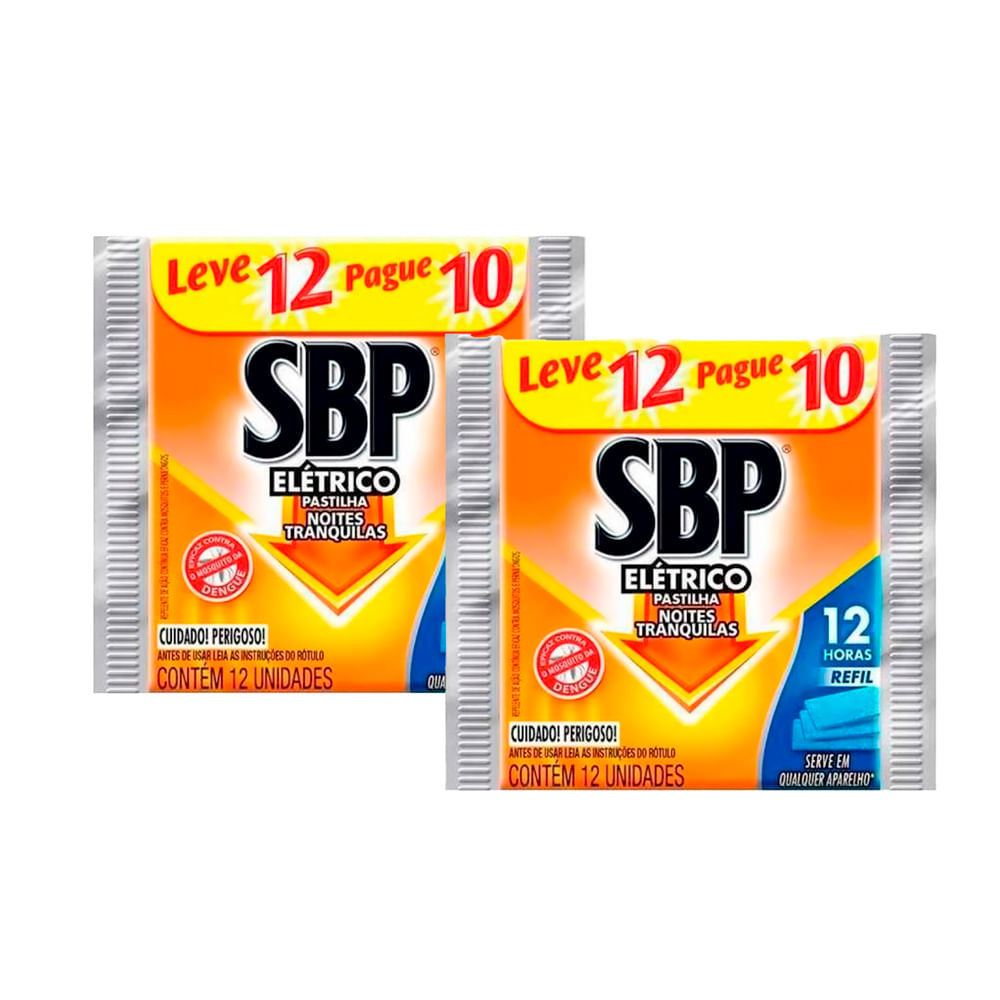 Kit 2 Repelente Elétrico Pastilha SBP Refil 12 horas Leve 12 unidades Pague 10