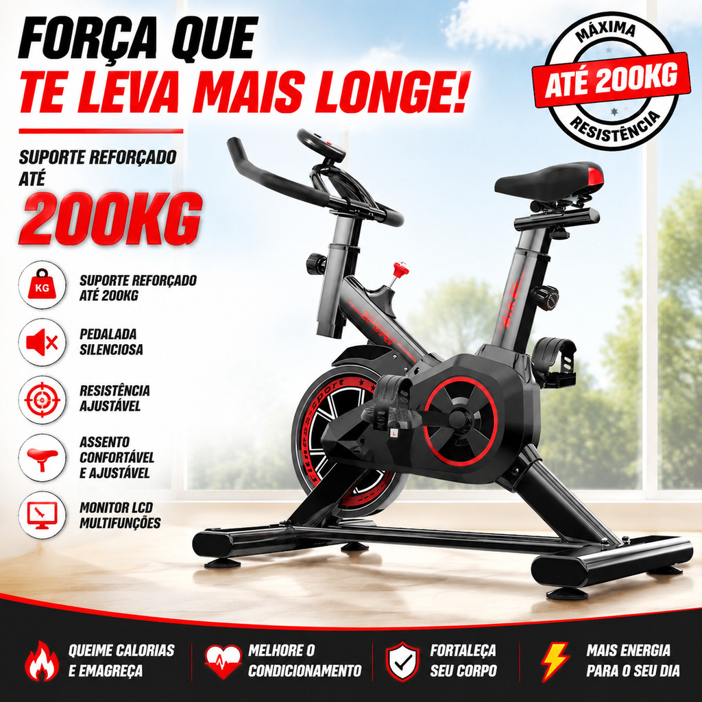 Bicicleta Spinning Ergométrica Profissional Versão Atualizada Silenciosa Suporta até 200kg Academia e Treino Fitness