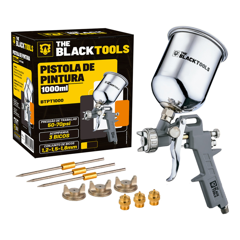 Pistola De Pintura De Gravidade 1l Com Bico 1.2 1.5 E 1.8mm The Black Tools