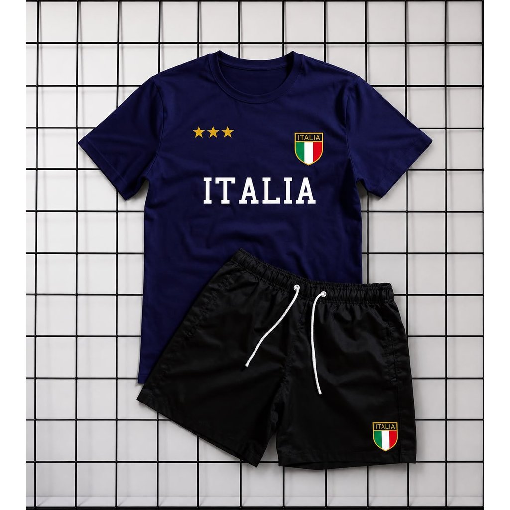 Conjunto Masculino Italy Premium Camiseta 100% Algodão Fio 30.1 + Short Tactel de Secagem Rápida