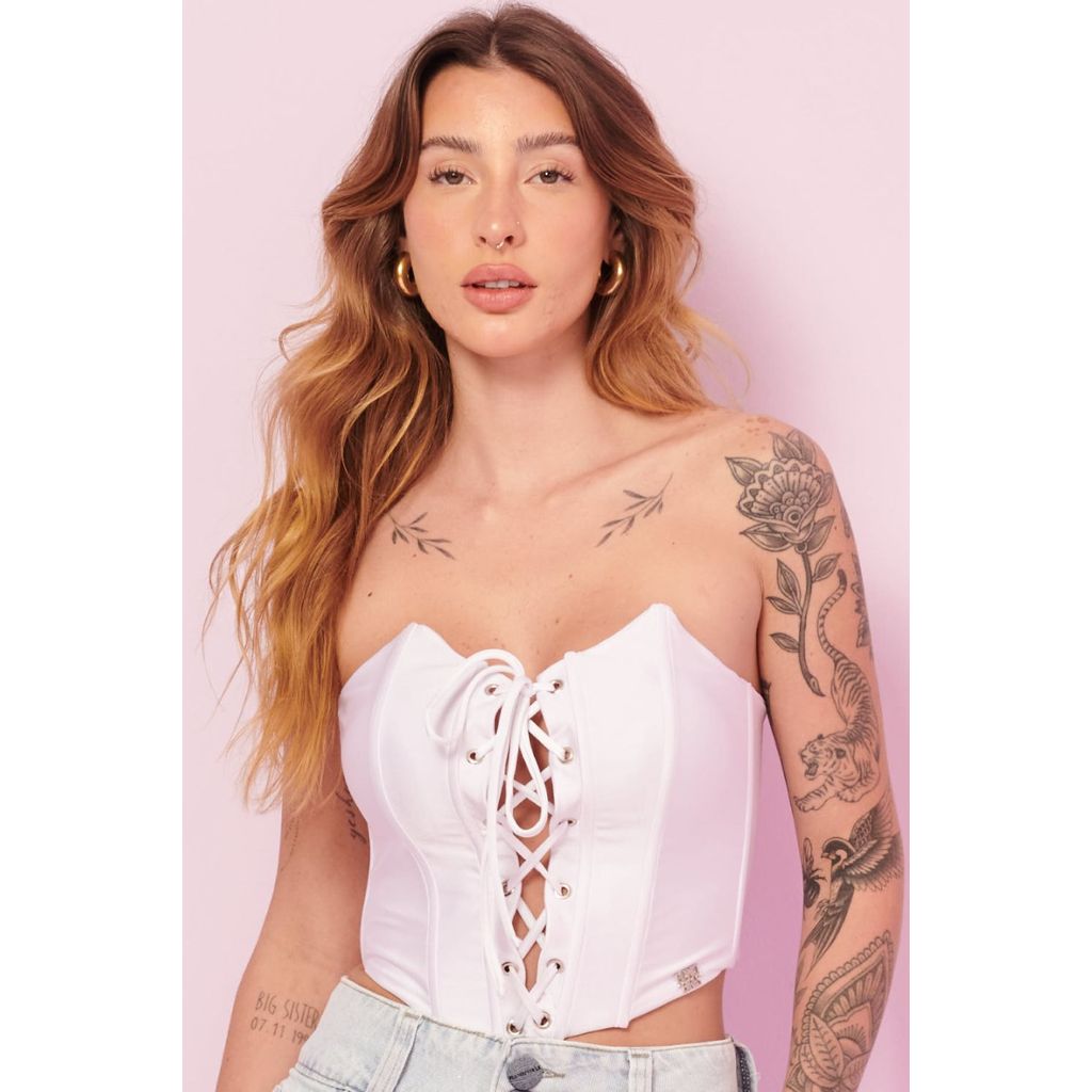 Cropped Feminino Up Glam Amarração Central Planet Girls Branco