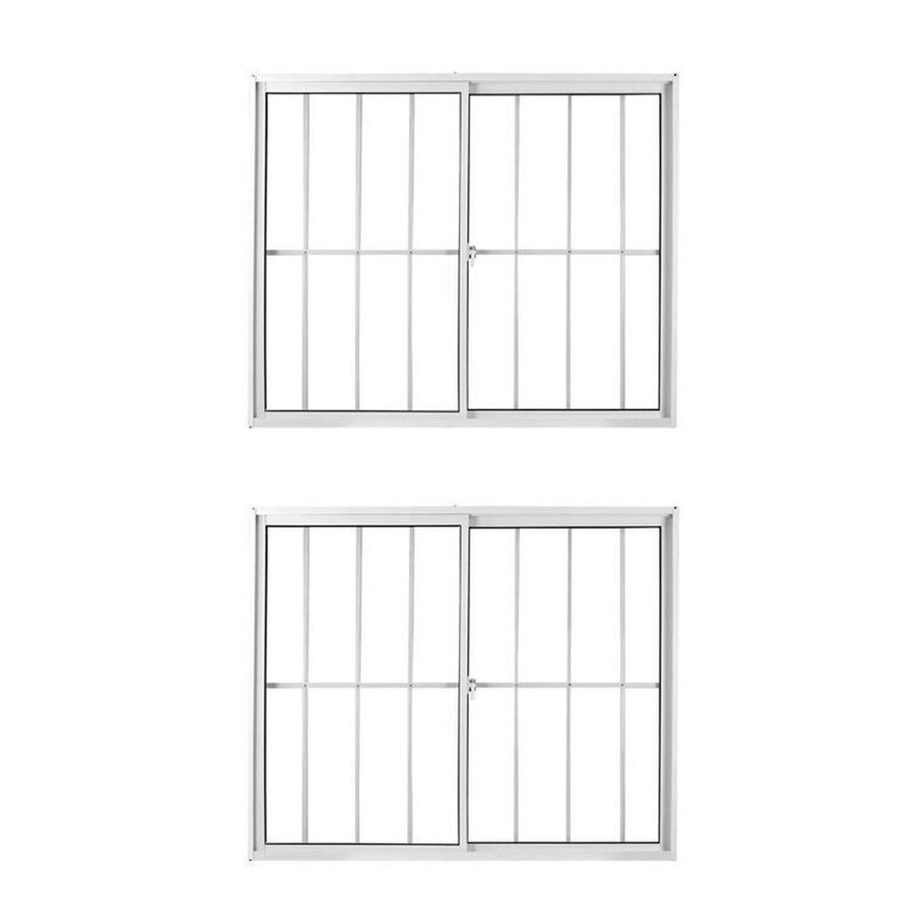 Kit com 2 Janelas de Alumínio de Correr 100x150cm 2 Folhas com Grade e Vidro Liso Linha Soft MGM Bra