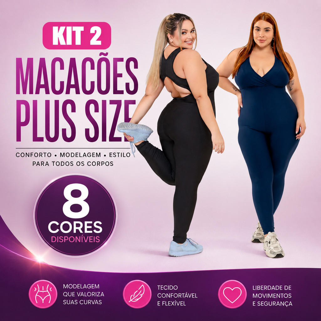 KIT 2 PLUS SIZE Macacão Longo Legg Fitness Academia (BOJO REMOVÍVEL) ZERO TRANSPARENCIA