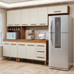Cozinha Completa Modulada 10 Portas 3 Gavetas Atenas Nature/Off White