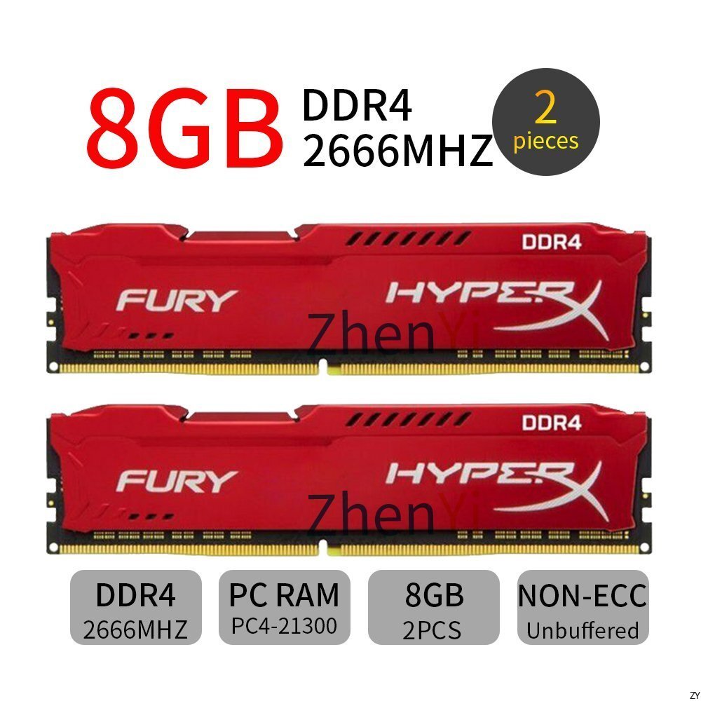 Para Kingston HyperX Fury 16GB 2x8GB DDR4 2666MHz PC4-21300 288Pin Memória RAM D