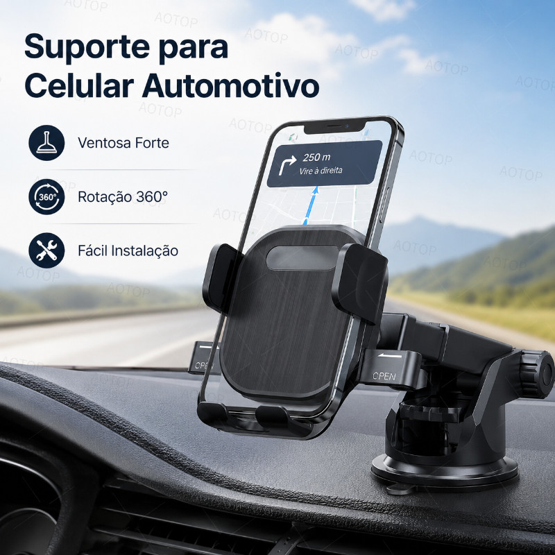 Suporte Celular GPS Veicular Carro Universal 360° Trava Automática Ajustável