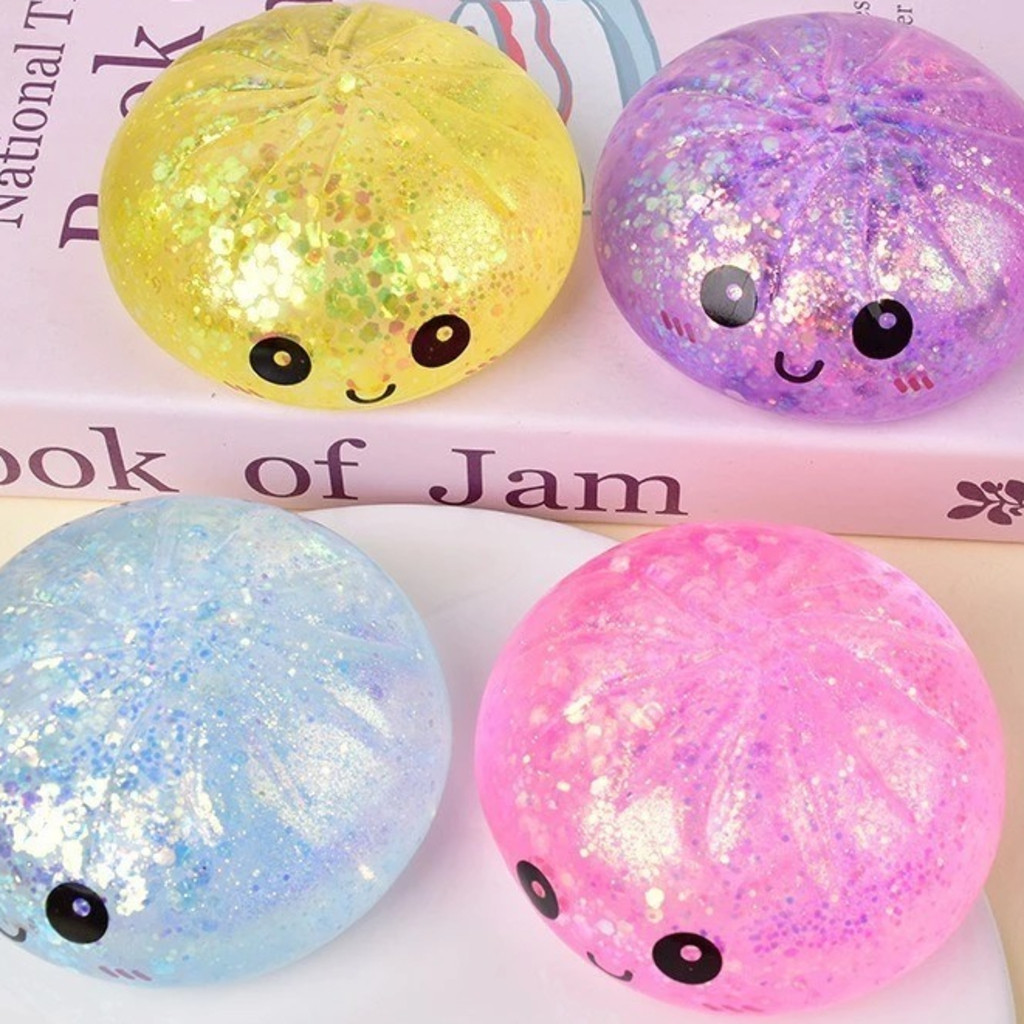 Bolinho Squishy Glitter Sensorial Antiestresse Com Caixa – Brinquedo Macio Para Relaxamento e Diversão