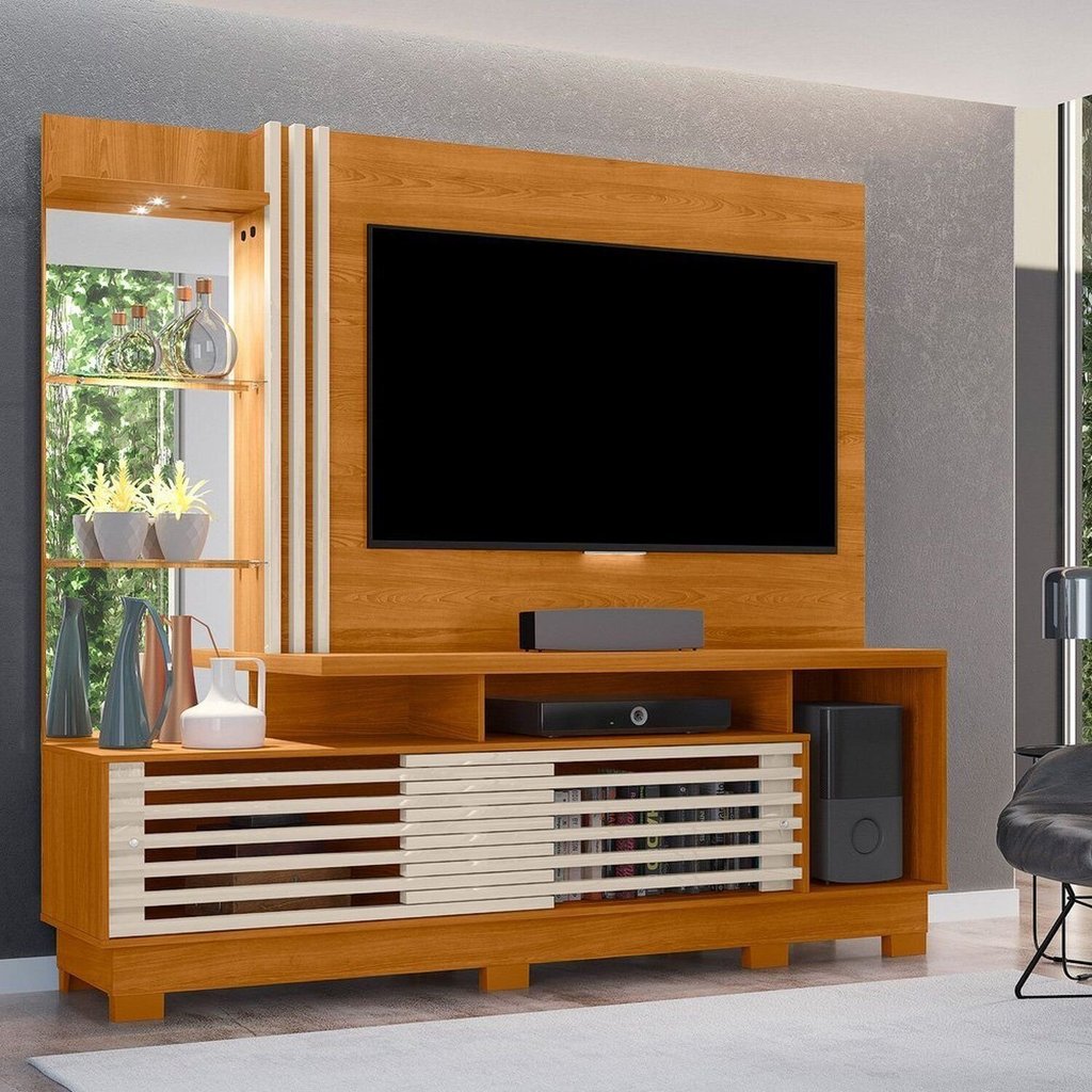 Estante para TV e Home Theater até 60 Polegadas 200cmx178,5cm 2 Portas Frizz Plus Branco Cinamomo/Off White