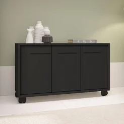 Balcão Multiuso 3 Portas 1 Prateleira com Rodízios 53.5x90x33cm Preto