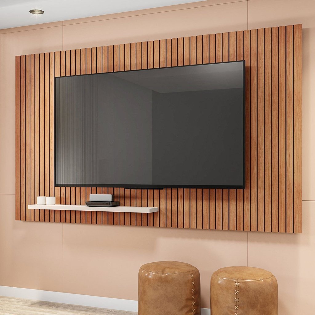 Painel para TV até 70 Polegadas MDF 180CMX120CM Frisos Decorativos Valença Marrom Freijó/Off White