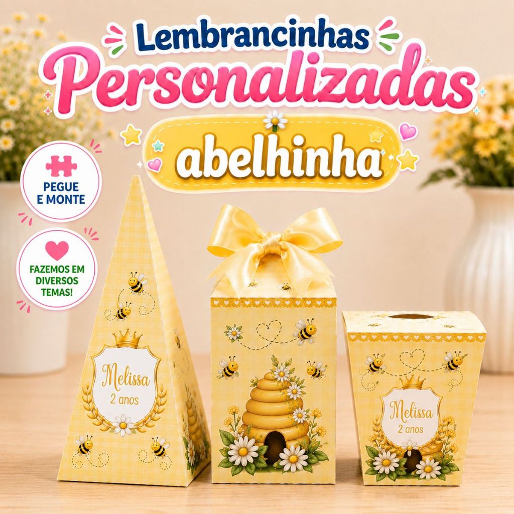 Kit Festa Abelhinha Personalizado | Lembrancinha de Festa | Caixinhas | Aniversário Infantil