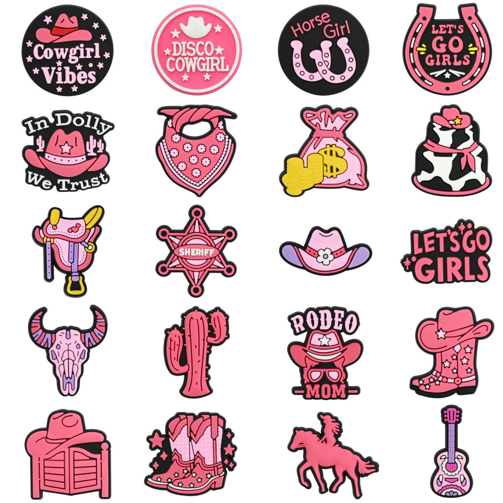 Charme para Sapatos Menina Cowboy Rosa Ornamento de PVC Acessório DIY com Fecho